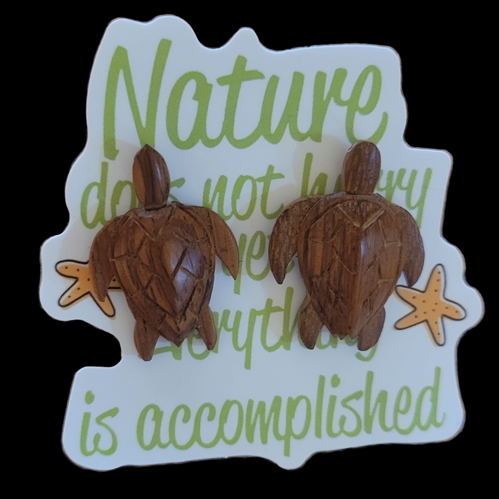 Hand Carved Koa Wood Turtle Earrings